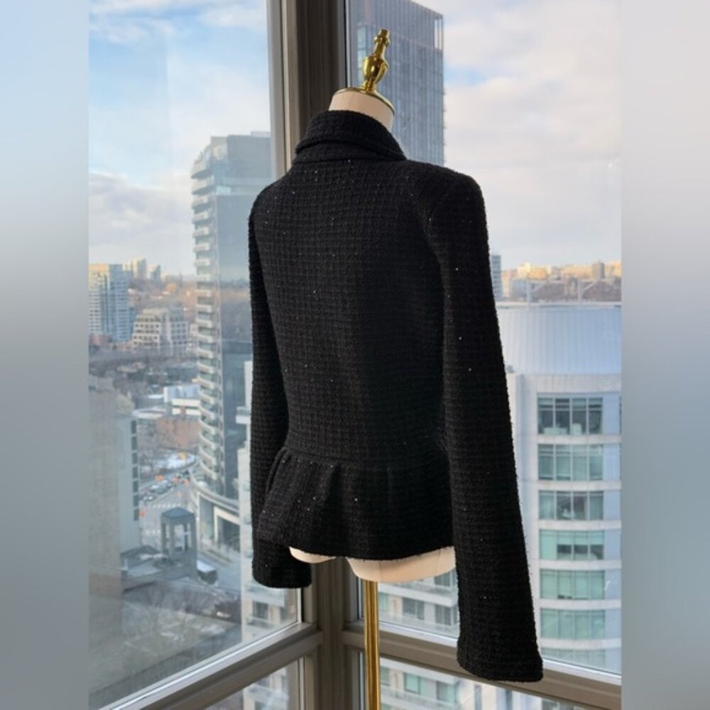 🆕 SELF PORTRAIT 🧿 NWOT Black Textured Peplum Knit Jacket - Sz Large - Picture 11 of 16